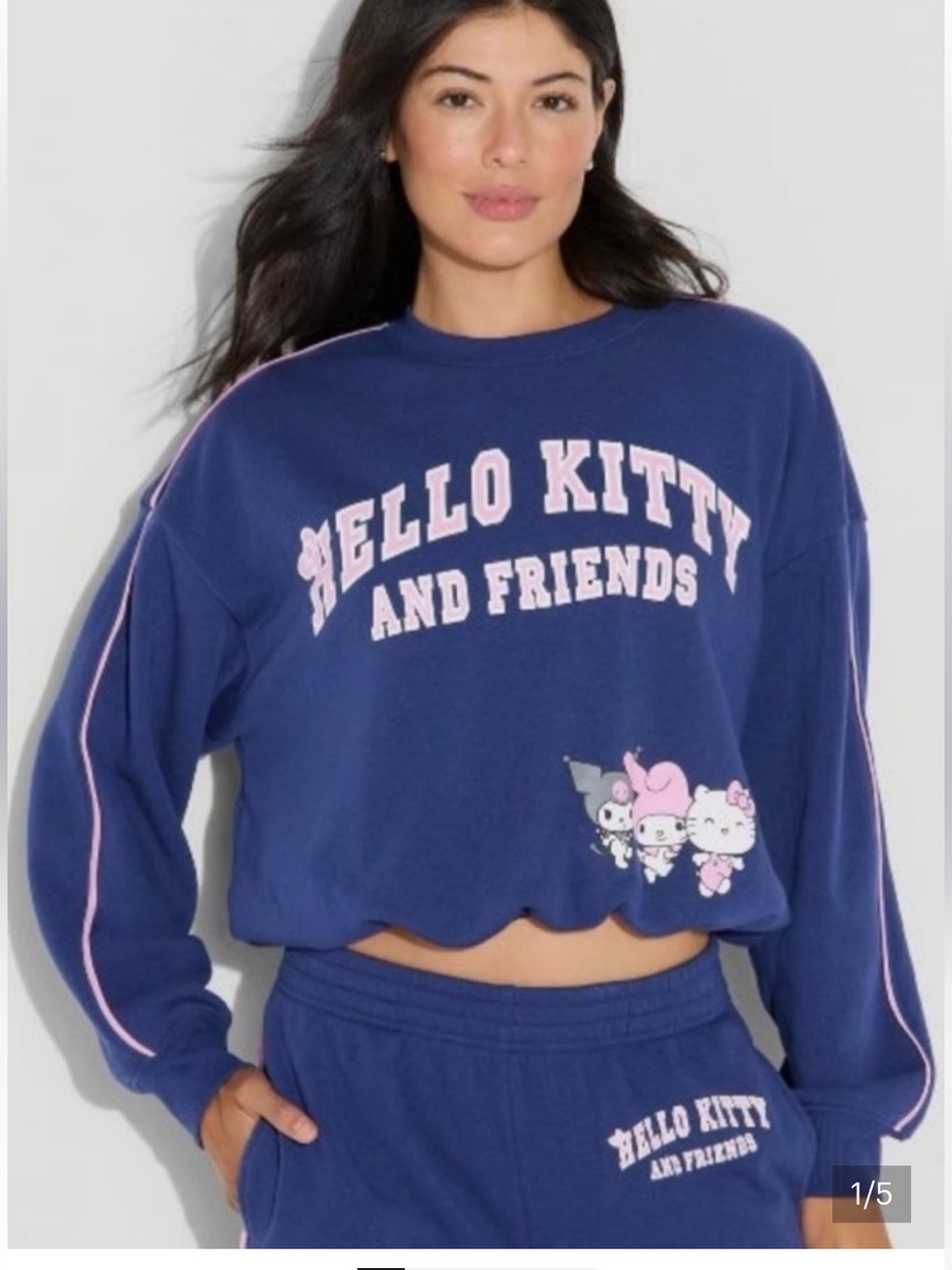 Hello Kitty NWT L Navy Pink bubble hem SWEATSHIRT